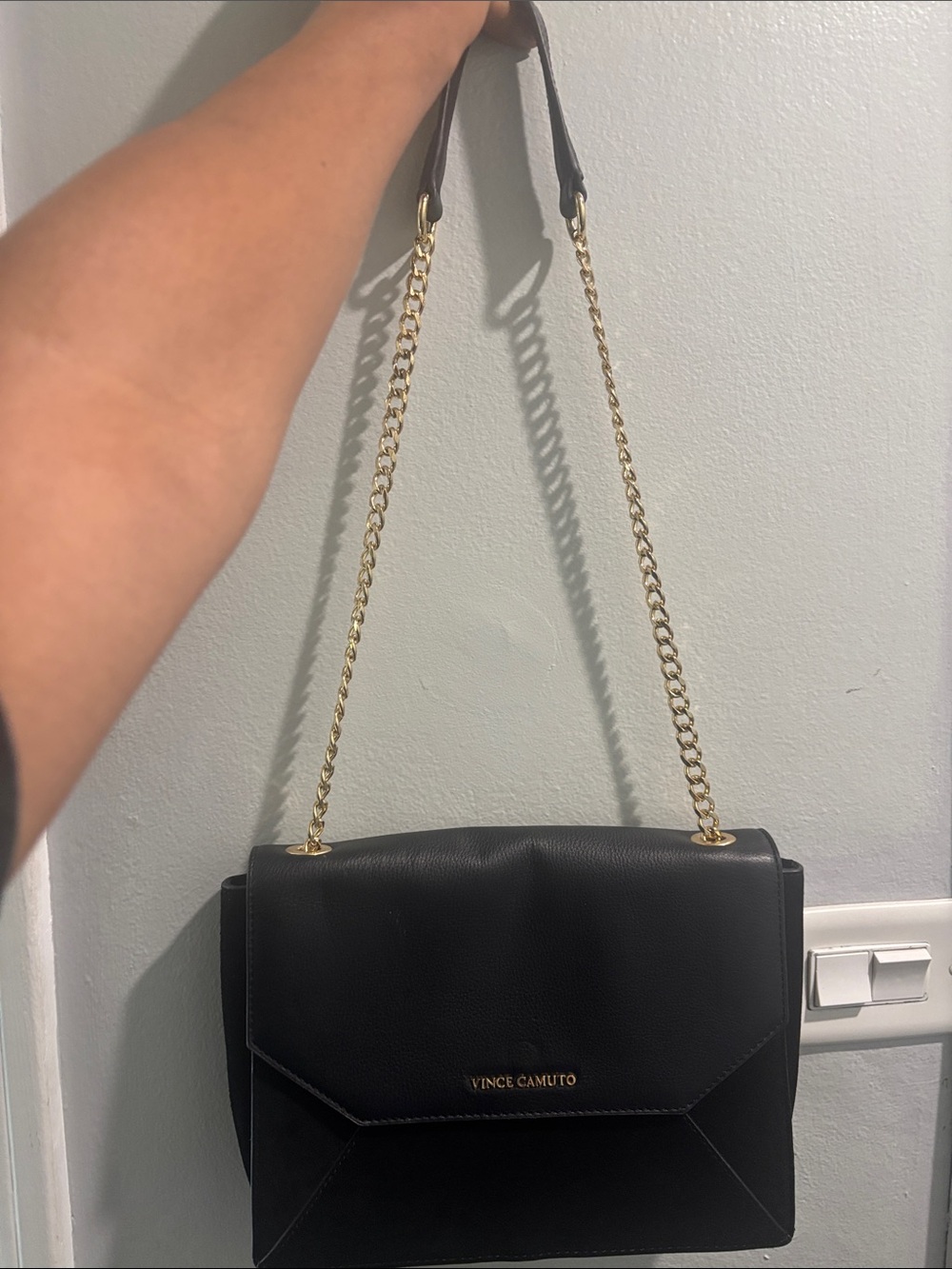 Vince Camuto Black Shoulder Bag with Gold Chain